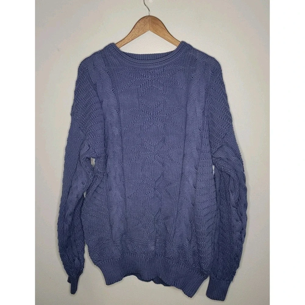 VTG Abercrombie & Fitch Men's Fisherman Chunky Cable Knit Sweater Blue Med *Flaw